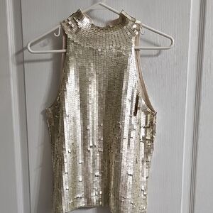 White House Black Market Sequin Sleeveless Top - Gold - Sz Med